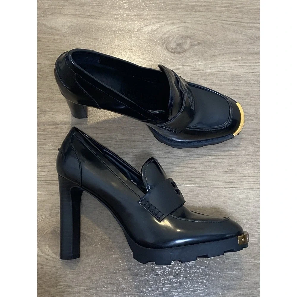 Karl Lagerfeld Paris Virna Black High Heel Patent Faux Leather Women's Shoes
